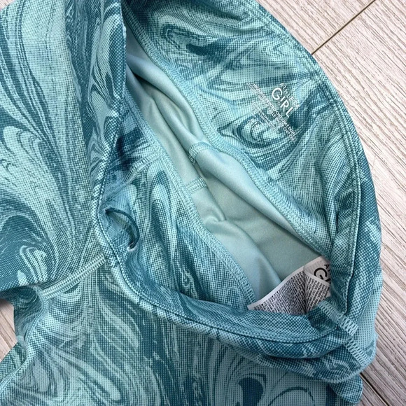 Athleta Girl High Rise Printed Chit Chat Tight Leggings SZ Large in green teal - Picture 5 of 12